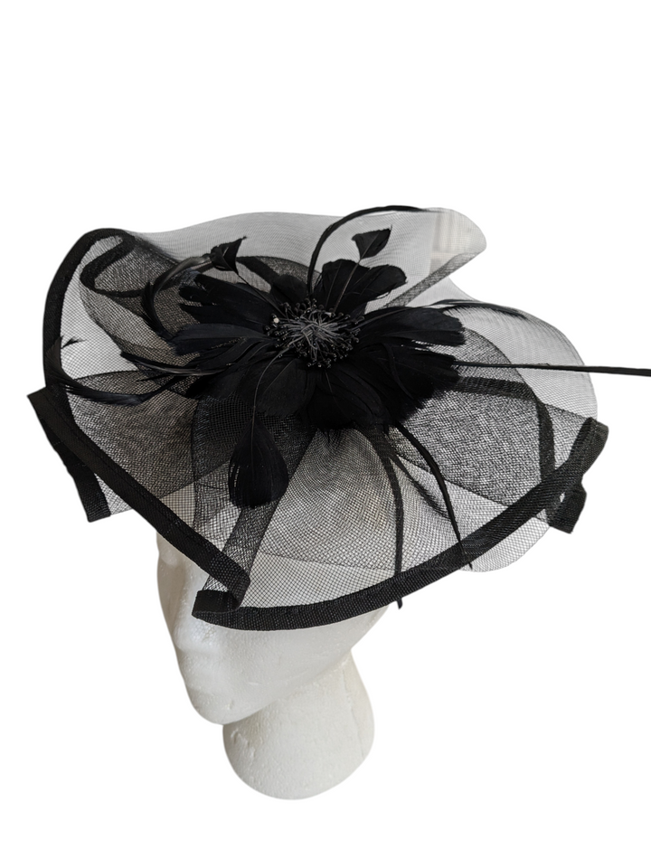 Black Mesh and Feather Fascinator
