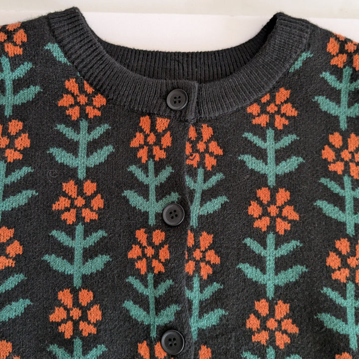 Black Cardigan with Orange Flowers Size Small