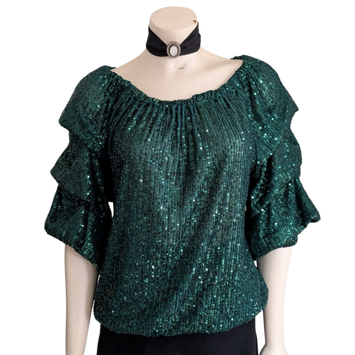 Cece Green Sequin Top Size Medium