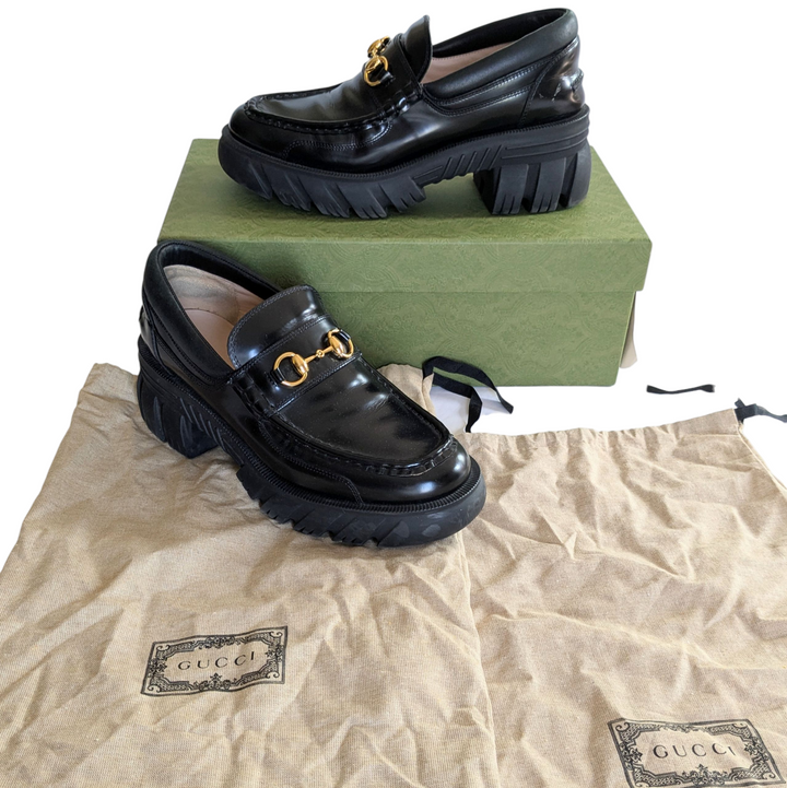 Gucci Sylke Platform Leather Loafers Size 41.5