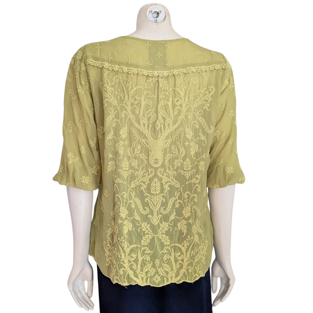 Johnny Was Chartreuse Green Top Size XS