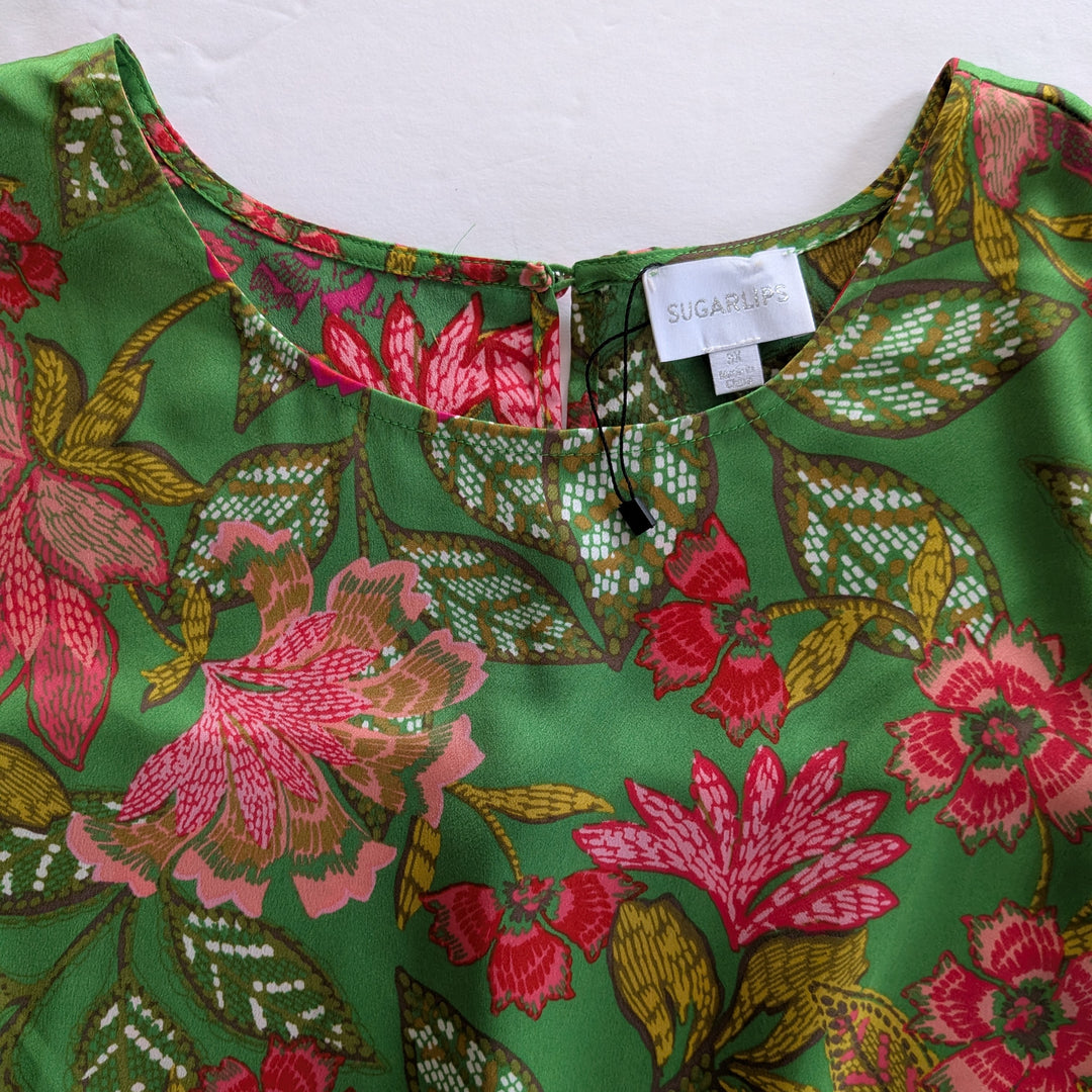 Sugarlips Evanna Green Floral Print Satin Dress Size 3X