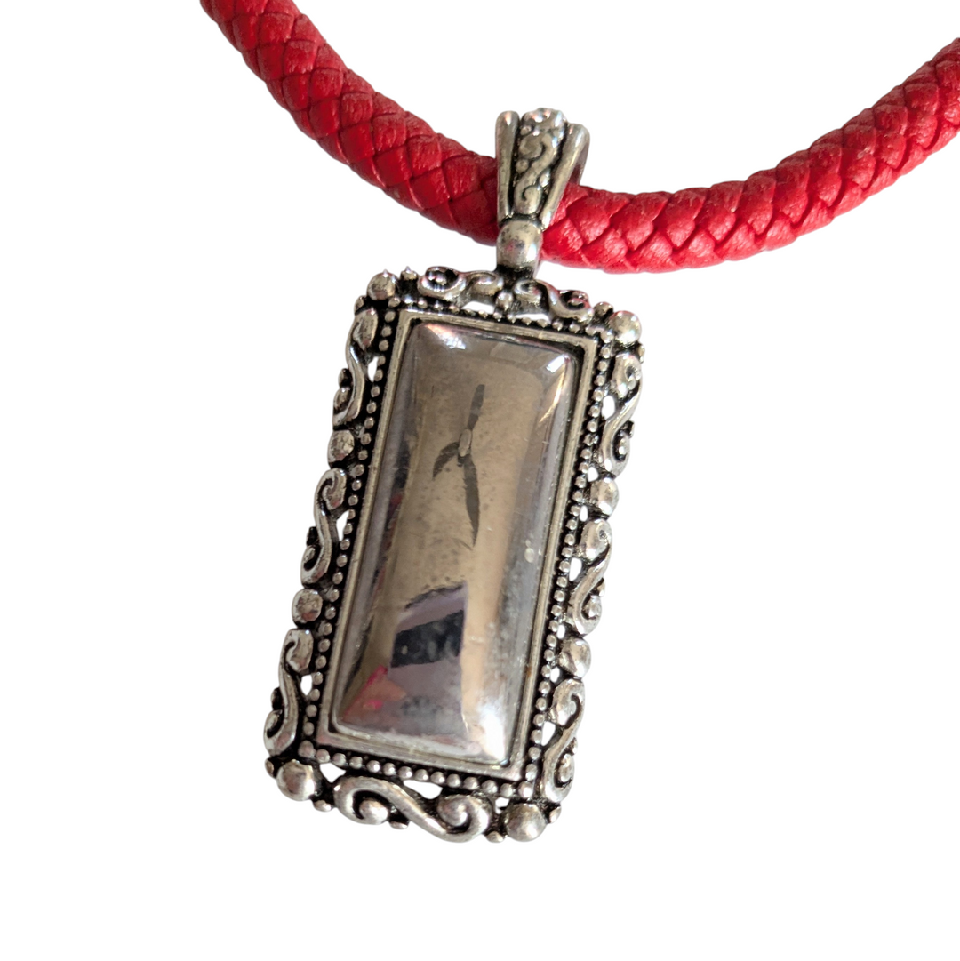 Red Woven Cord Necklace with Silver Pendant