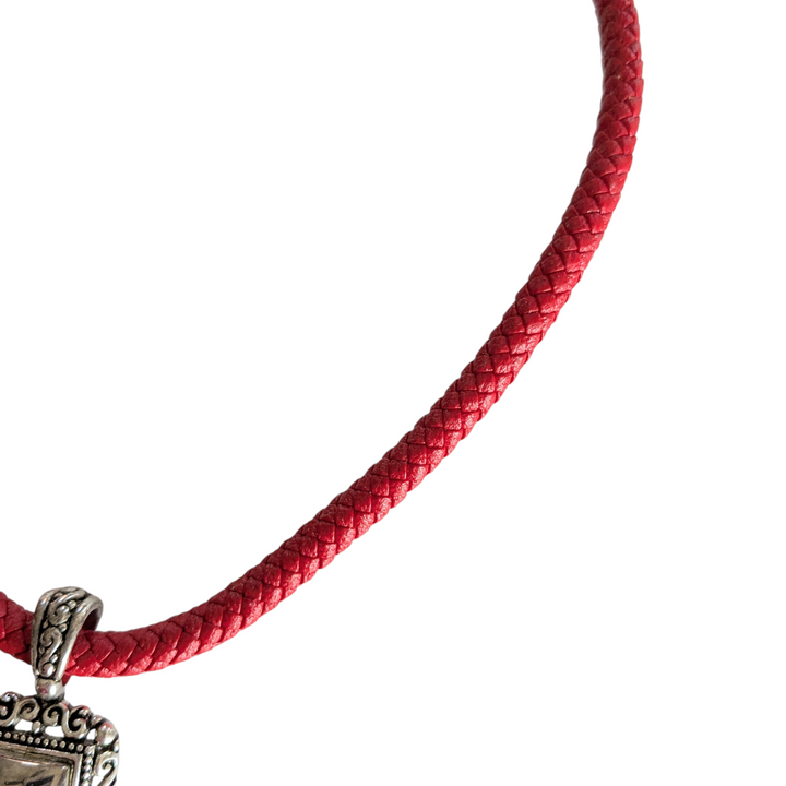 Red Woven Cord Necklace with Silver Pendant