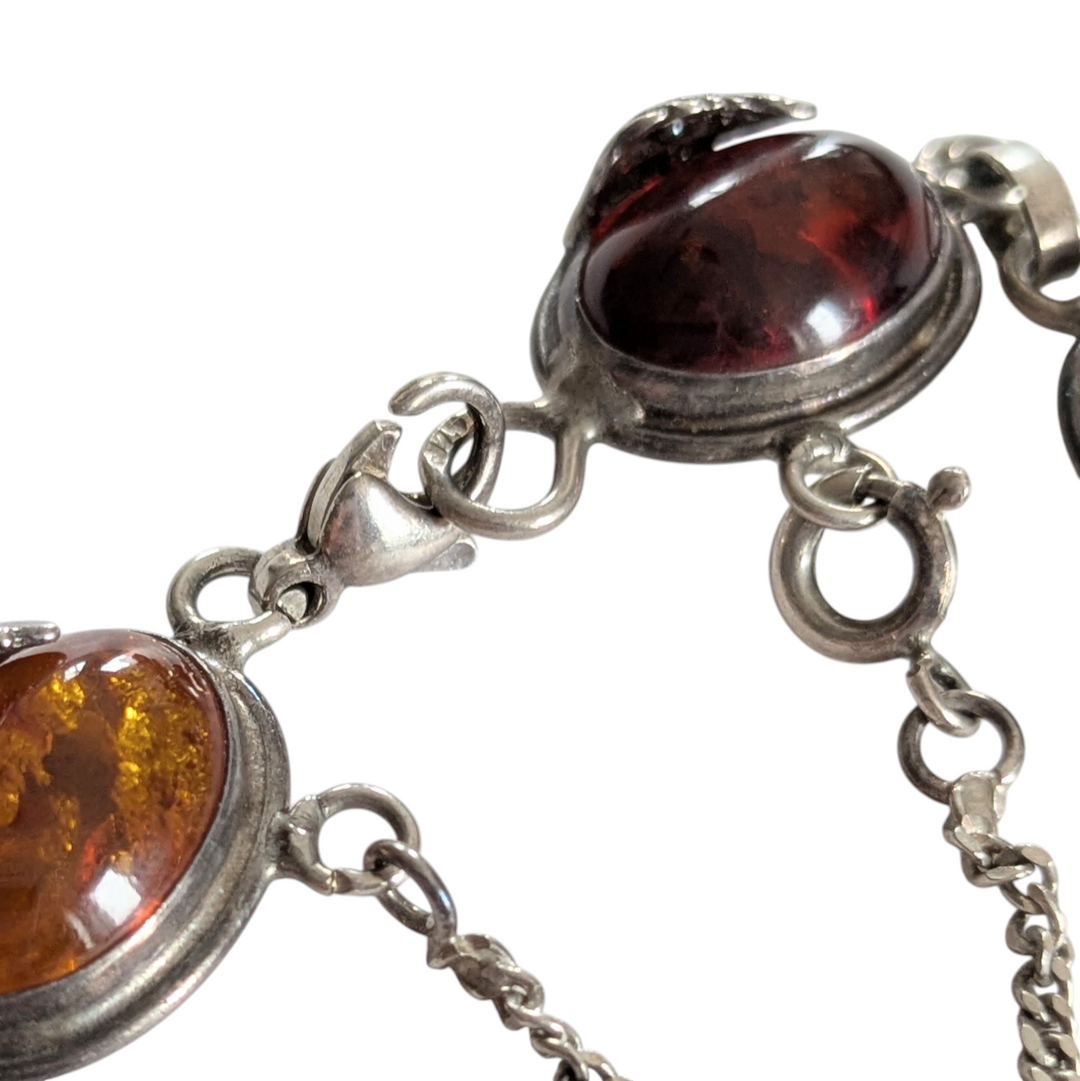 Silver Bracelet with Amber Beads