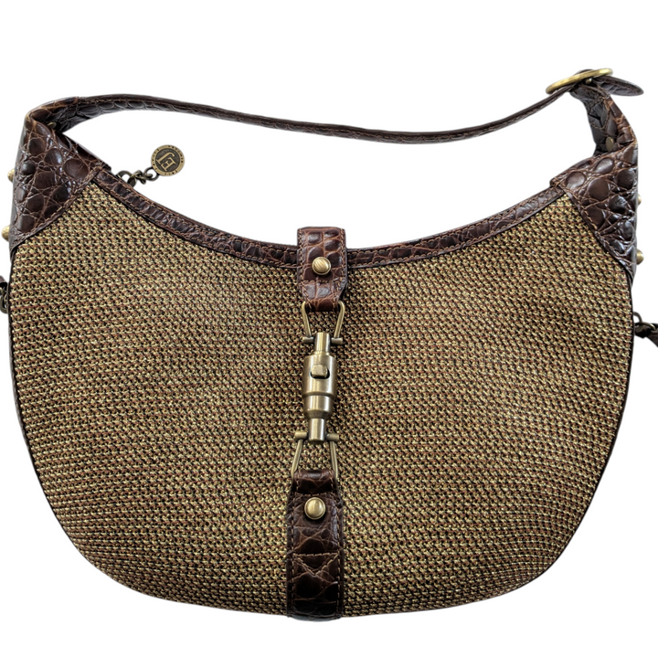 Erica Javits Faux Raffia and Leather Shoulder Bag