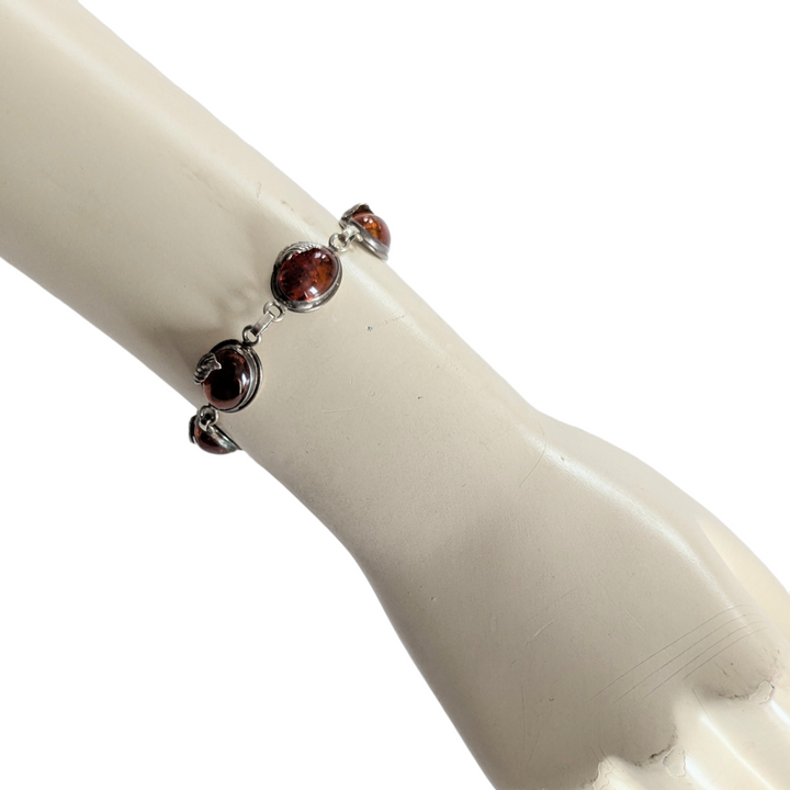 Silver Bracelet with Amber Beads