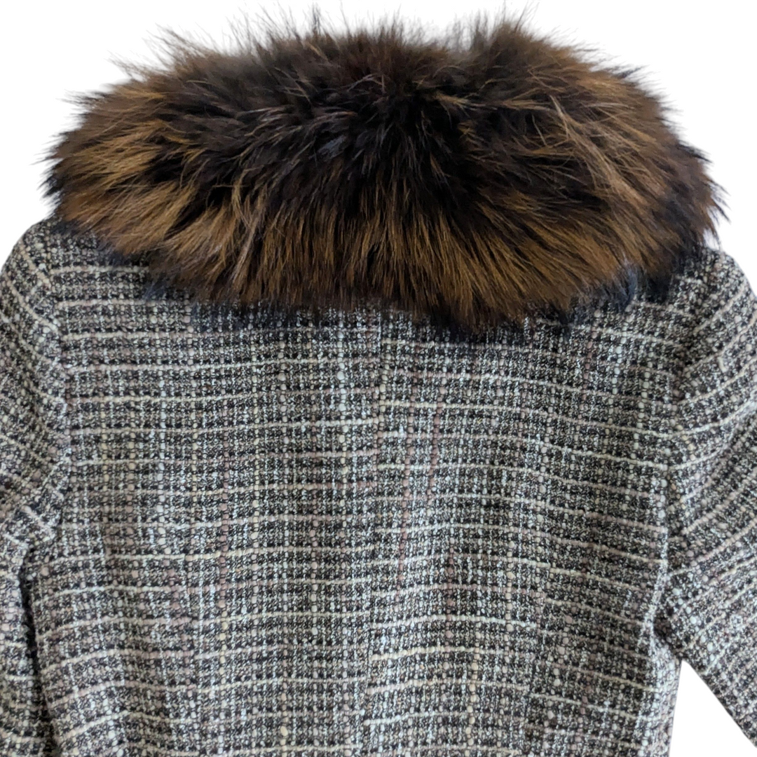 Alberto Makali Tweed Coat with Fur Trim Size 2