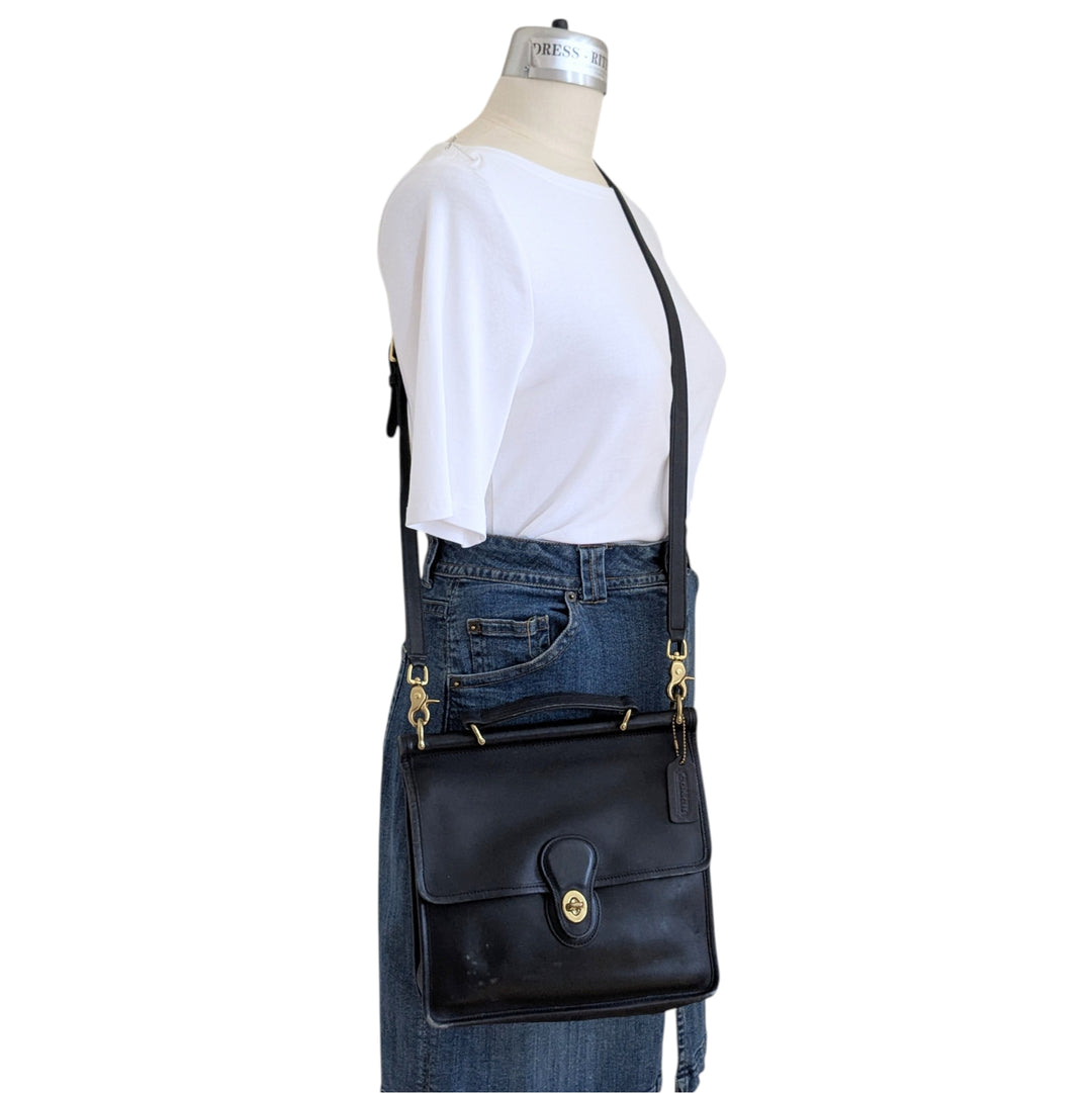 Coach Vintage Station Black Leather Convertible Satchel