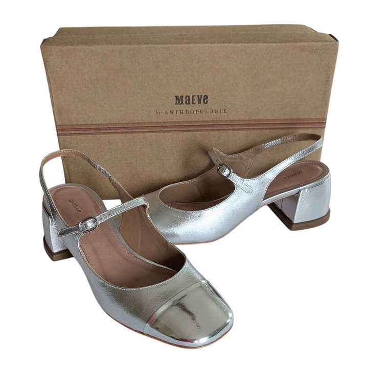 Anthropologie Maeve Silver Mary Janes Size 37