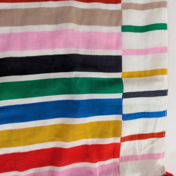Striped Scarf With Pom Poms