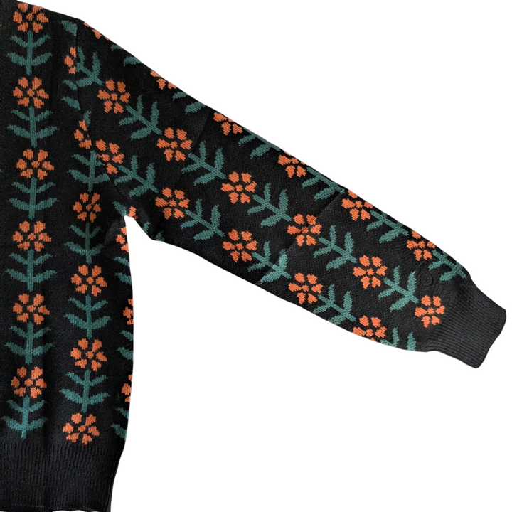 Black Cardigan with Orange Flowers Size Small