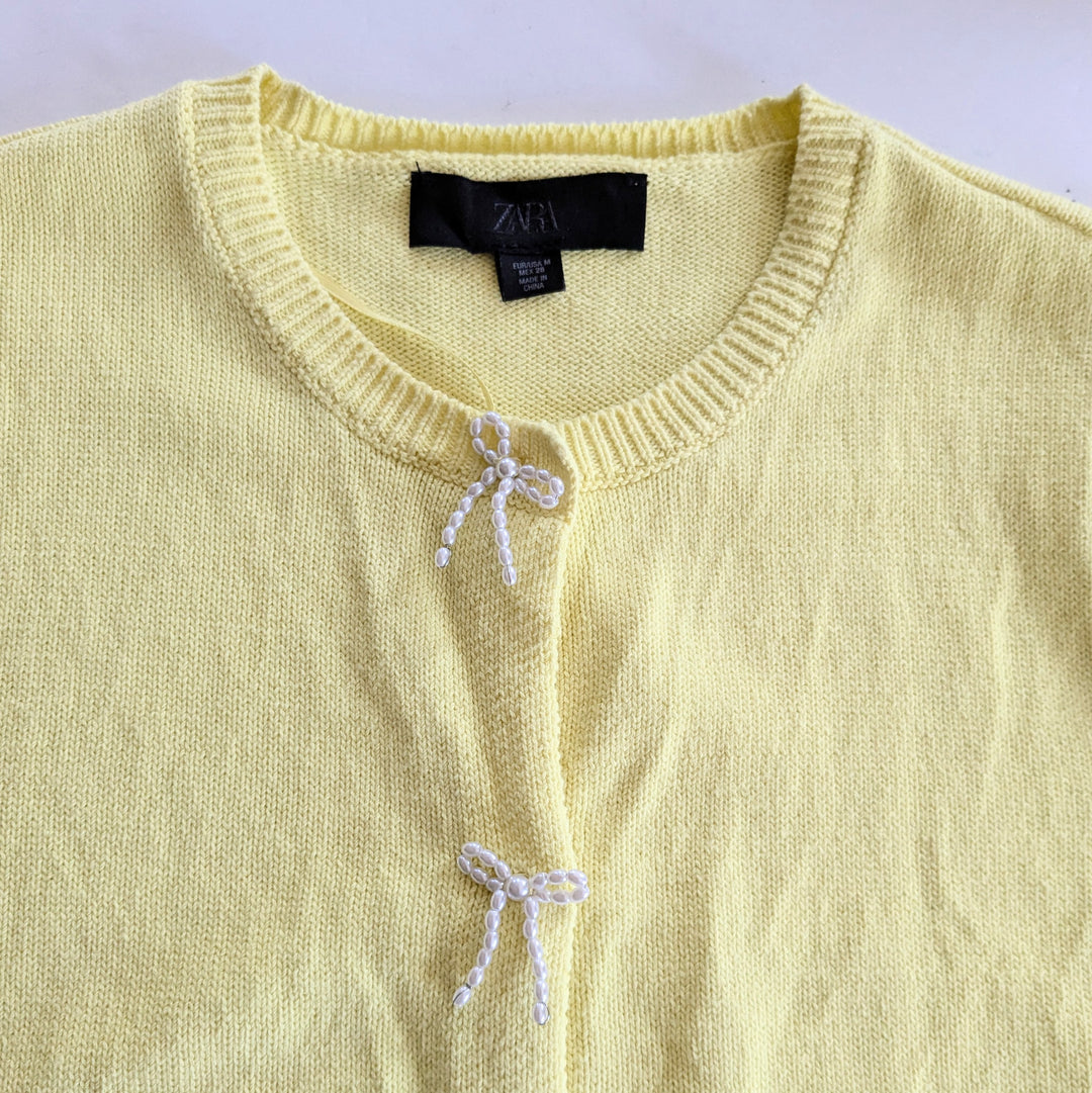 Zara Short Sleeve Yellow Cardigan Size Medium