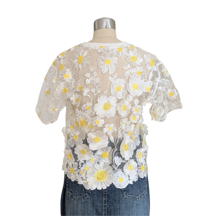 Anthropologie Dolan Sheer Daisy Top Size Medium Petite NWT