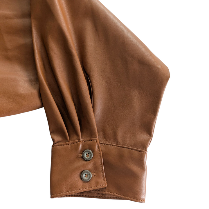 By Anthropologie Cedar Half Button Faux Leather Shirt Size Medium