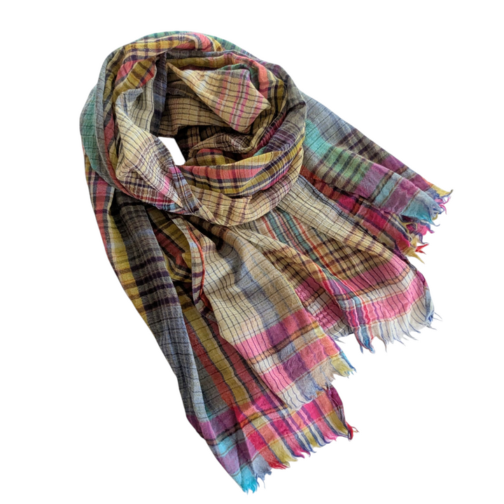 Anii by Natural Plaid Wool Scarf