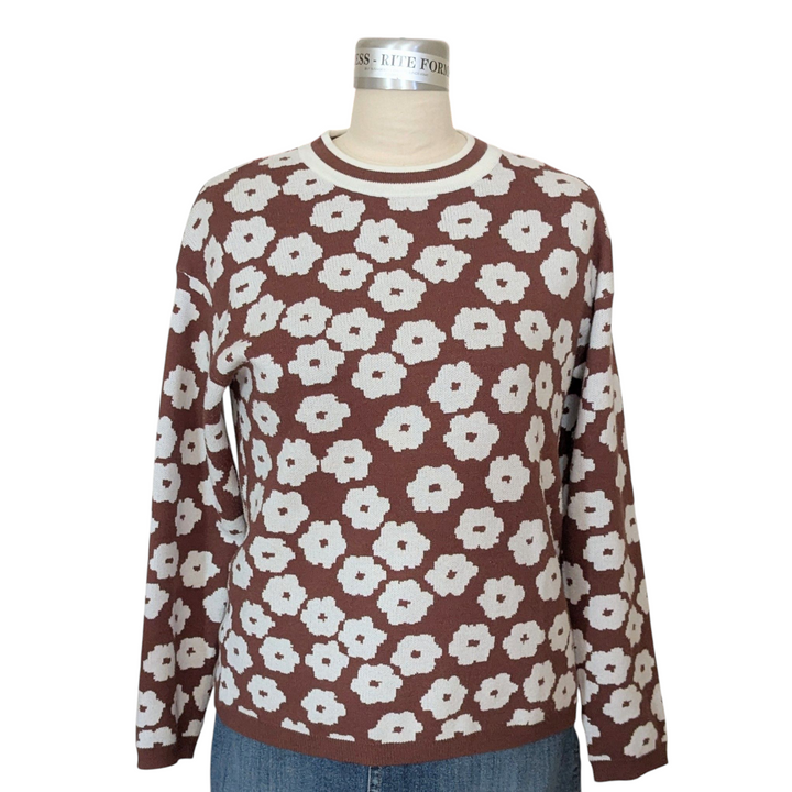 Pretty Garden Brown Floral Sweater Size Small