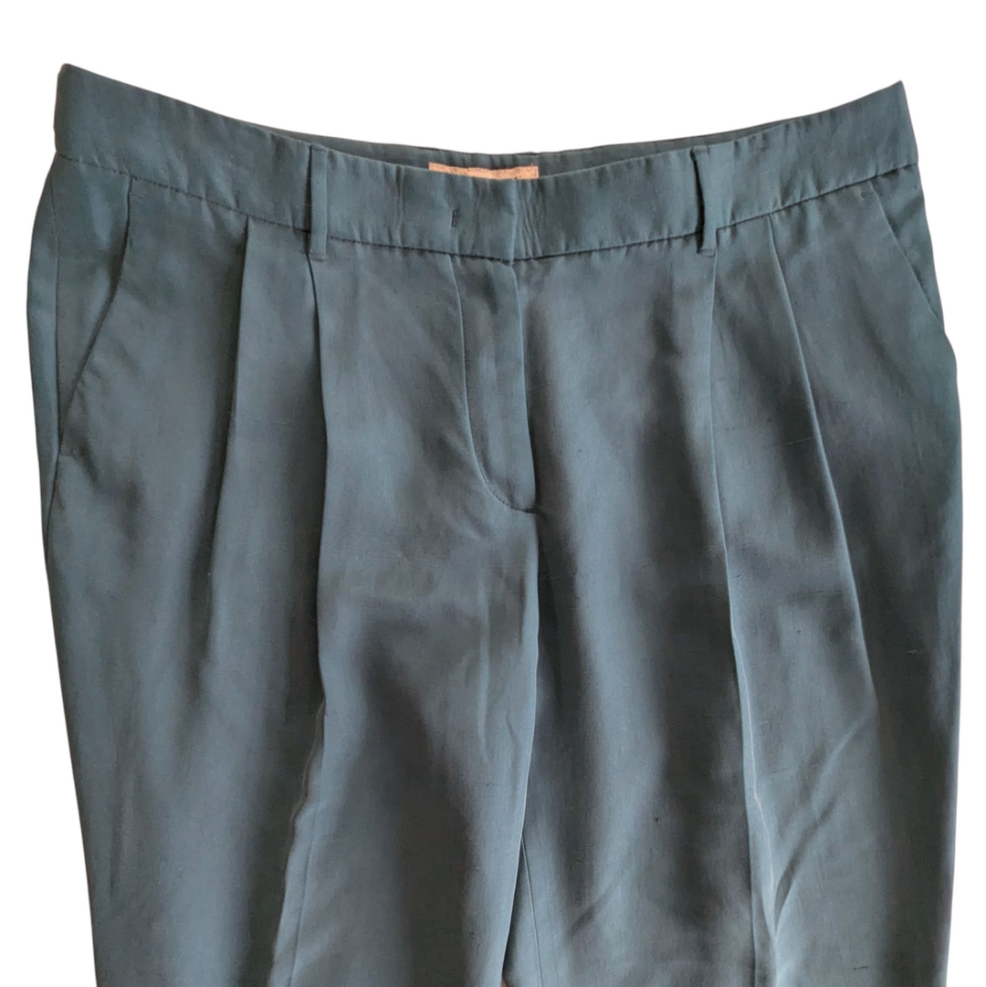 Burberry Teal Silk Trousers Size 10 NWT