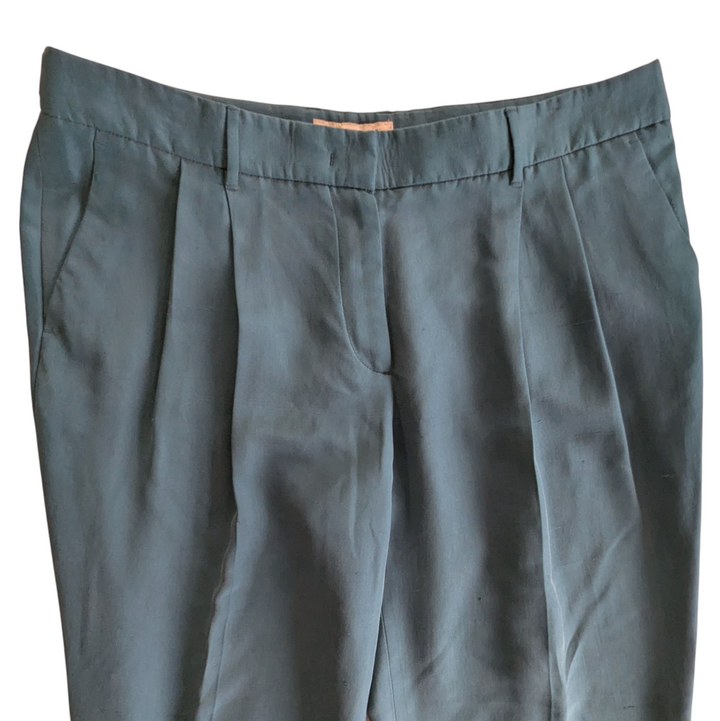Burberry Teal Silk Trousers Size 10 NWT