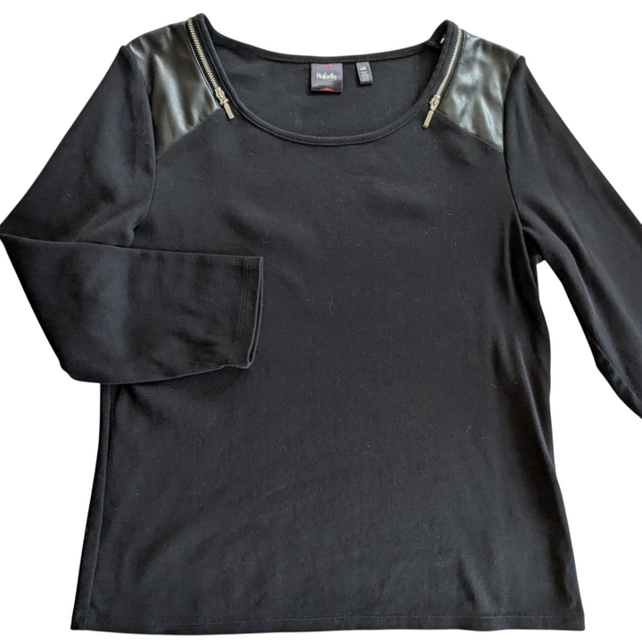 Rafaella Black Sweater with Faux Leather Accents Size Large