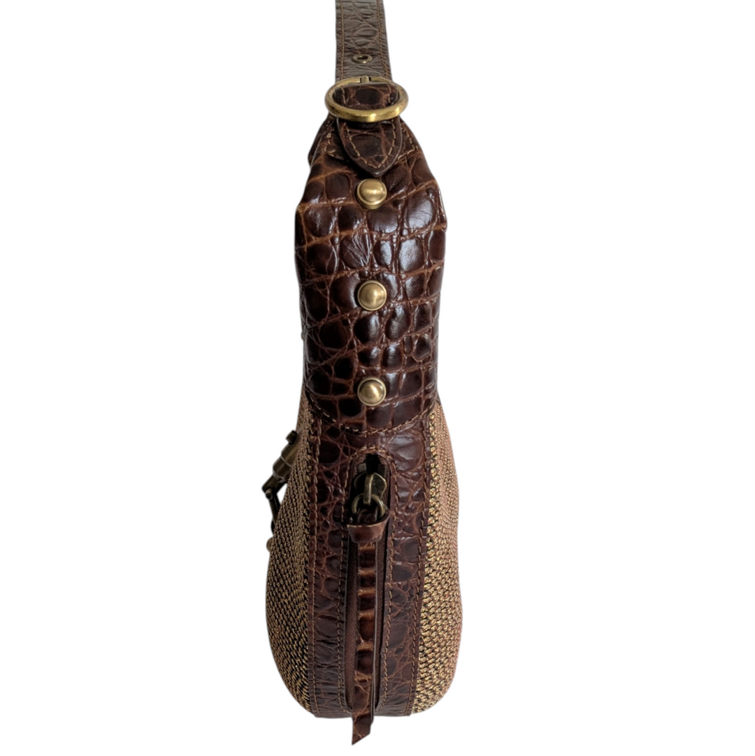 Erica Javits Faux Raffia and Leather Shoulder Bag