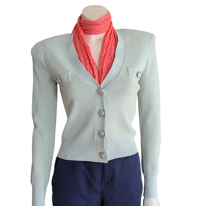 L'Agence  Taya Cropped Cardigan Mint Green