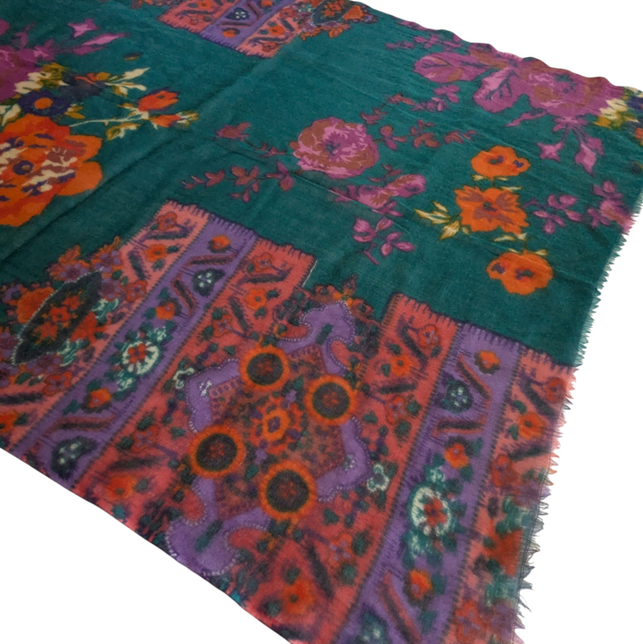 Teal Floral Print Scarf