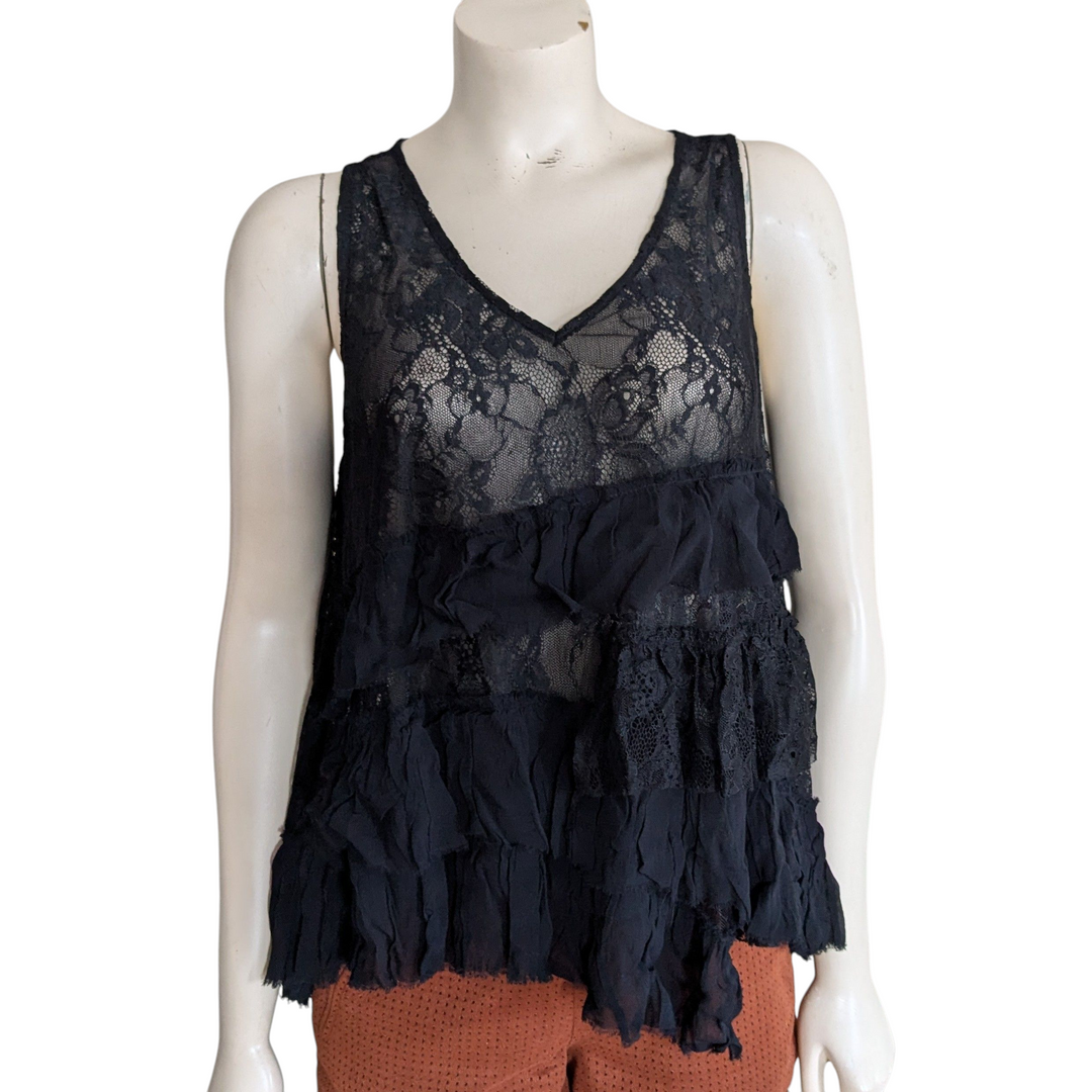 Anthropologie Flouncy Lace Fleece Top Size XS