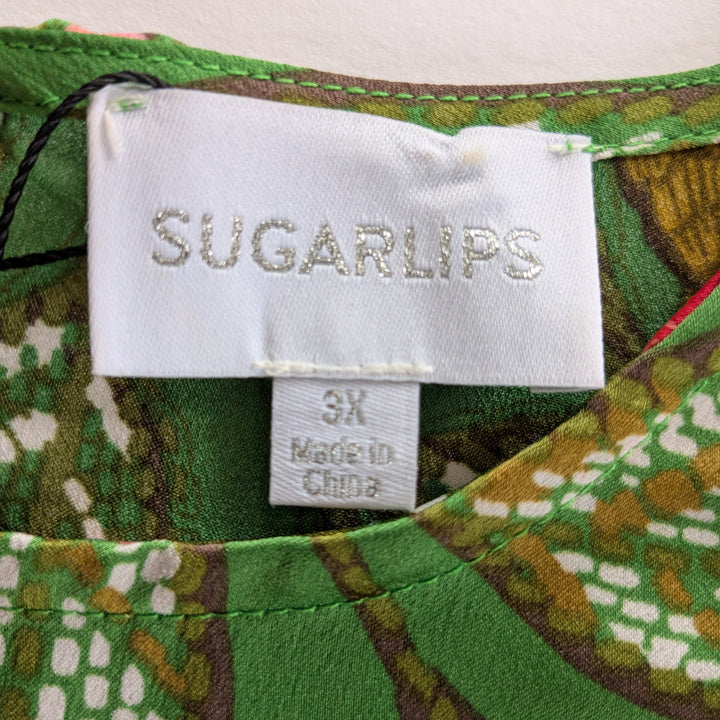 Sugarlips Evanna Green Floral Print Satin Dress Size 3X