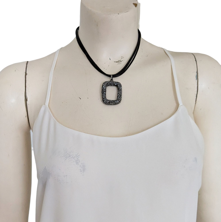 Leather Necklace with Crystal Pendant