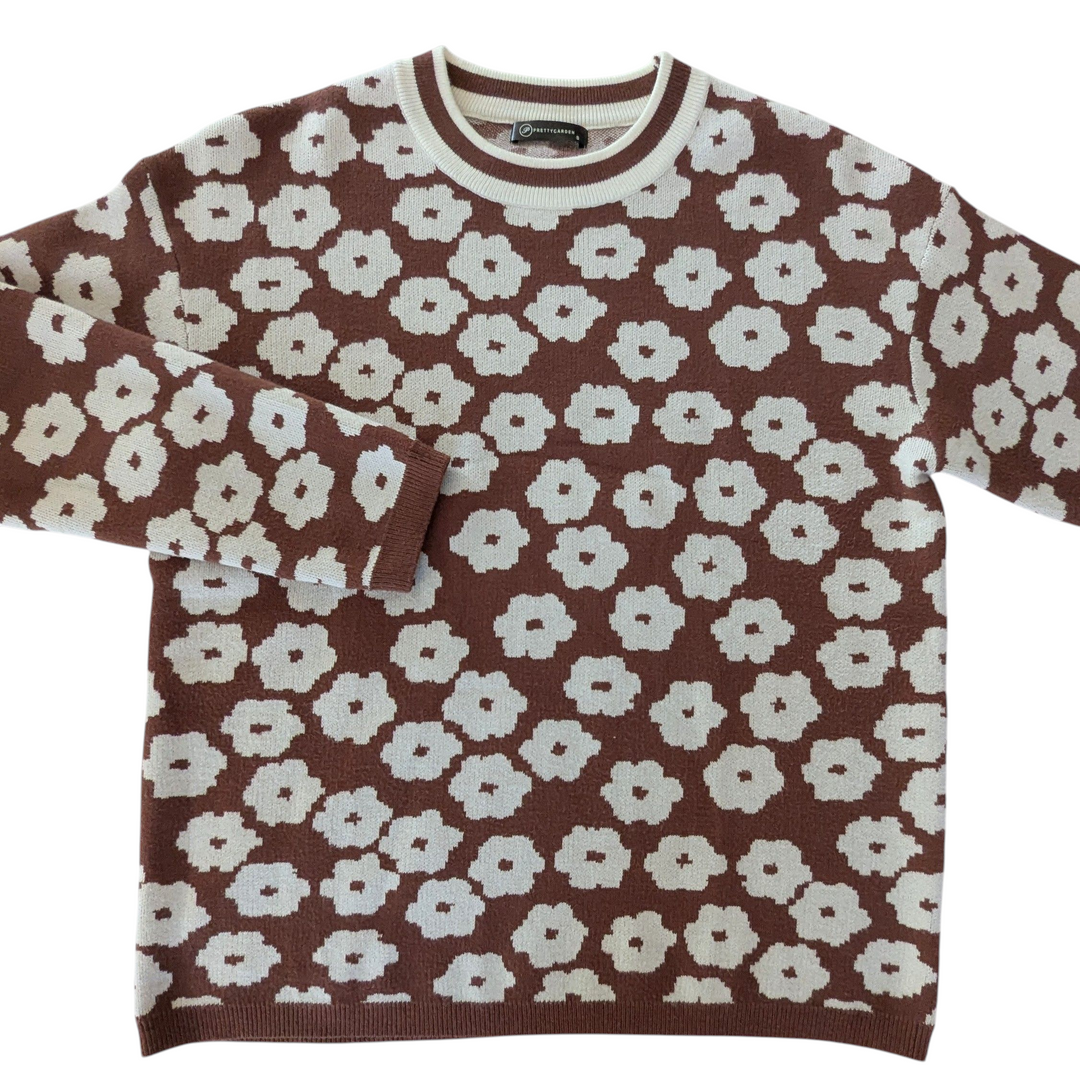 Pretty Garden Brown Floral Sweater Size Small