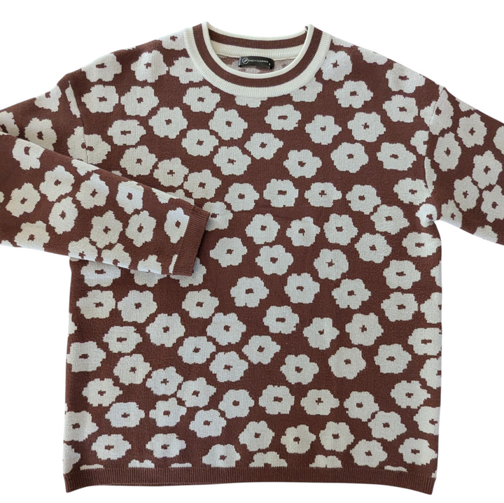Pretty Garden Brown Floral Sweater Size Small