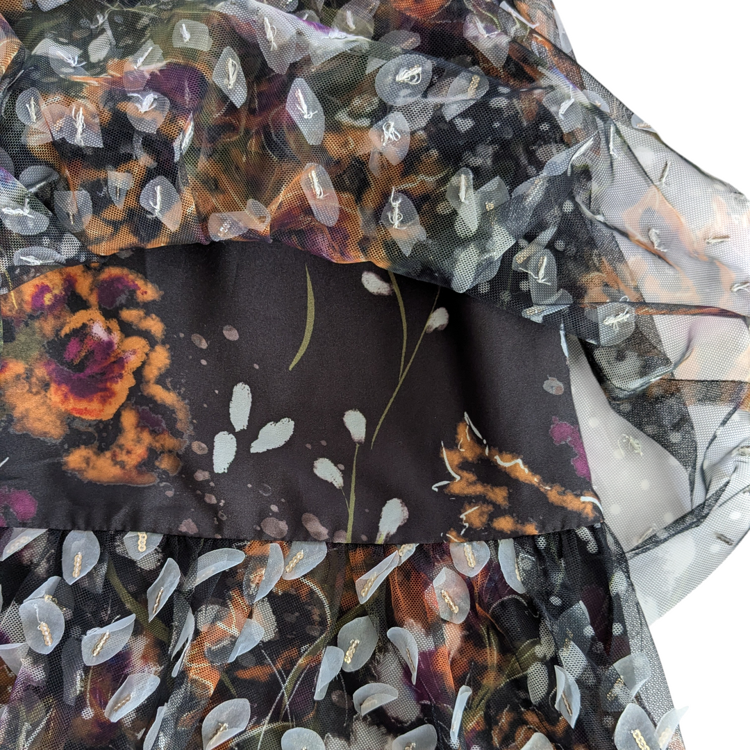 Marchesa Notte Tiered Leaf Applique Evening Dress Size 12