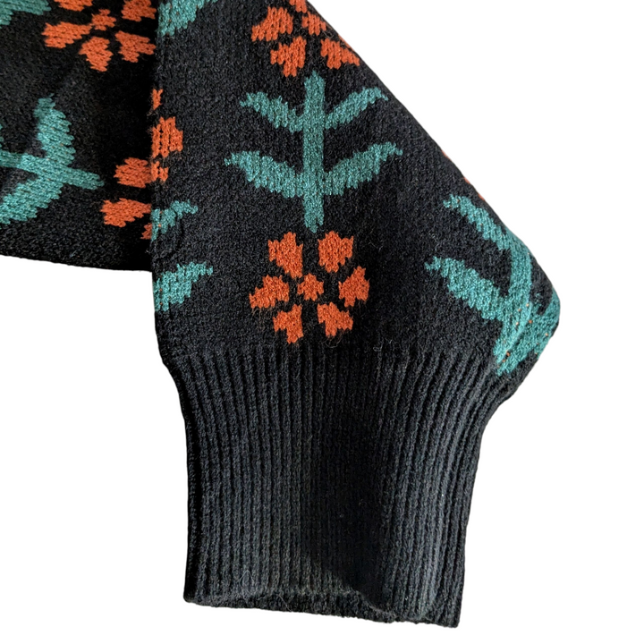 Black Cardigan with Orange Flowers Size Small