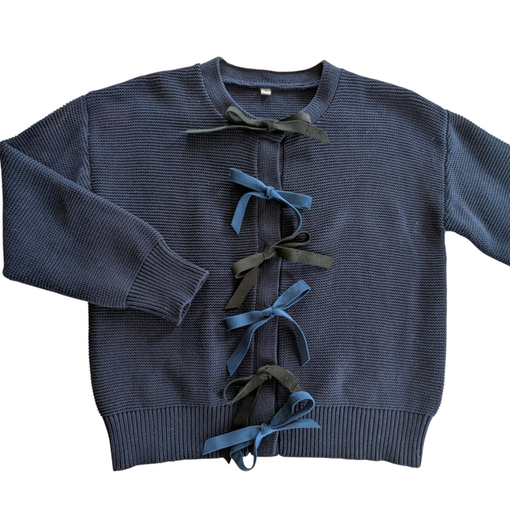 Upcycled Knit Cardigan with Bow Accent Size Small