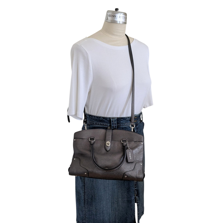 Coach Mercer Silver Leather Convertible Satchel 59987