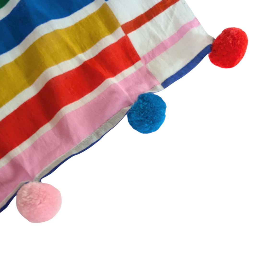 Striped Scarf With Pom Poms