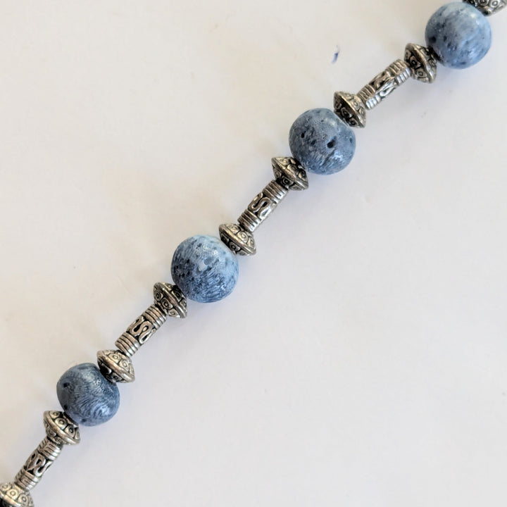 Silver and Blue Bead Necklace