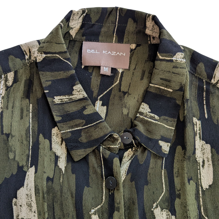 Bel Kazan Olive Print Blouse Size Medium