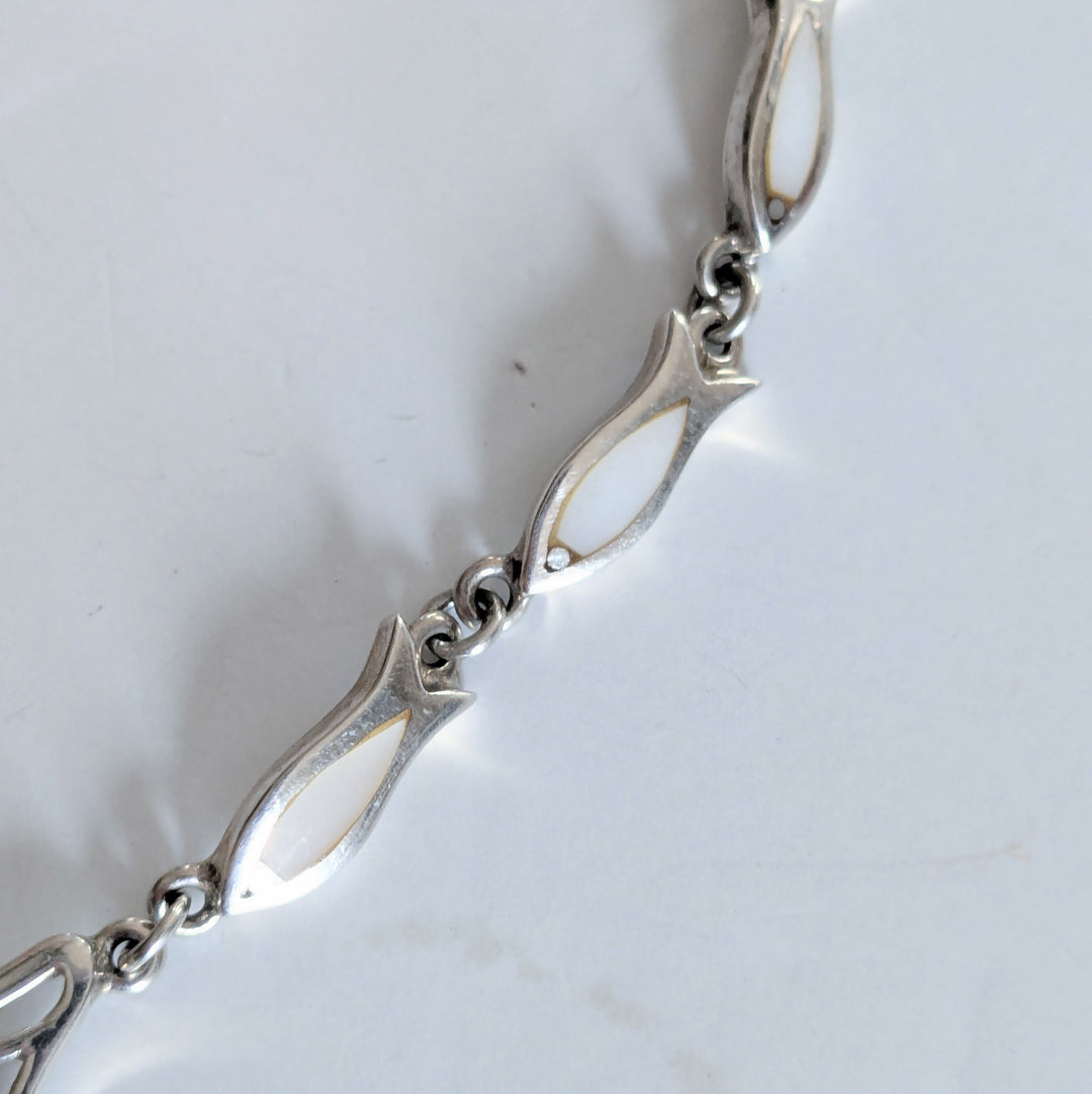 Vintage Mexican Sterling Necklace with Mother of Pearl Fish