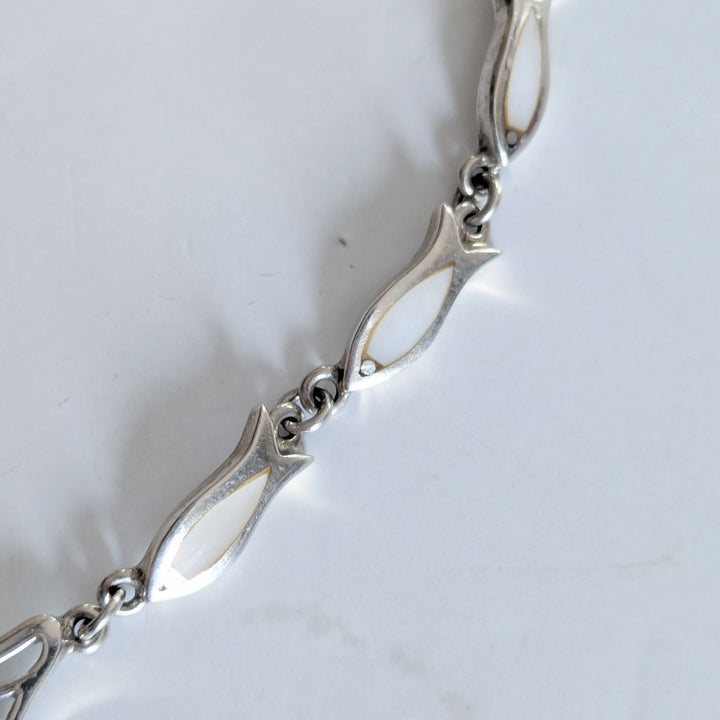 Vintage Mexican Sterling Necklace with Mother of Pearl Fish
