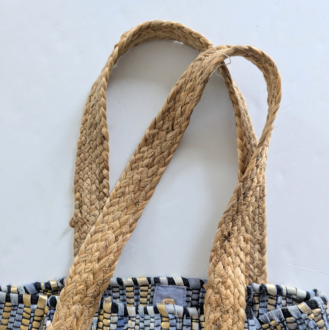 Woven Suede and Rope Tote Bag