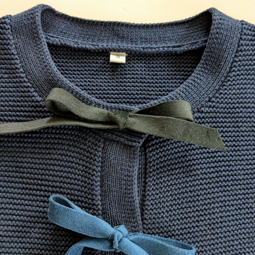 Upcycled Knit Cardigan with Bow Accent Size Small