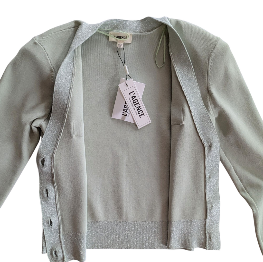 L'Agence  Taya Cropped Cardigan Mint Green