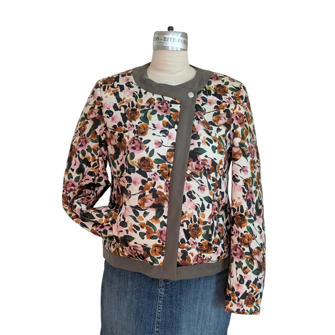 Something Navy Floral Print Asymmetrical Jacket Size Small