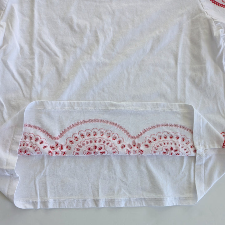 White Balloon Sleeve Tee with Red Eyelet Accents