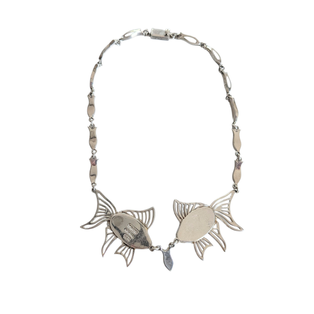 Vintage Mexican Sterling Necklace with Mother of Pearl Fish