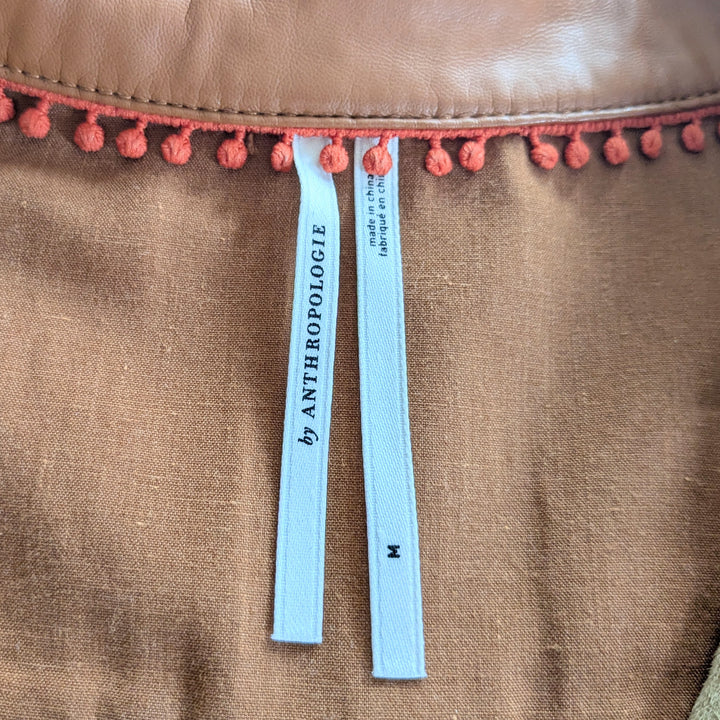 By Anthropologie Cedar Half Button Faux Leather Shirt Size Medium