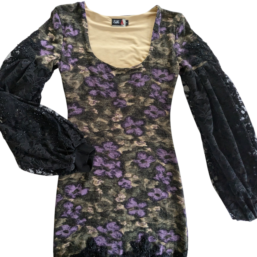 Sylwia Knit Midi Dress with Lace Sleeves Size 2