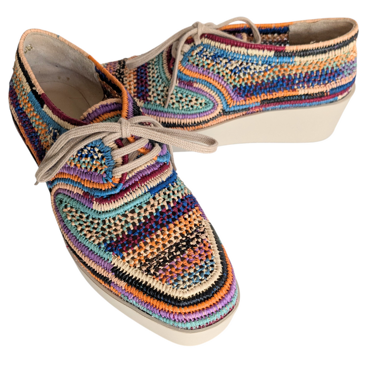 Robert Clergerie Lisa Raffia Wedge Oxfords Size 36